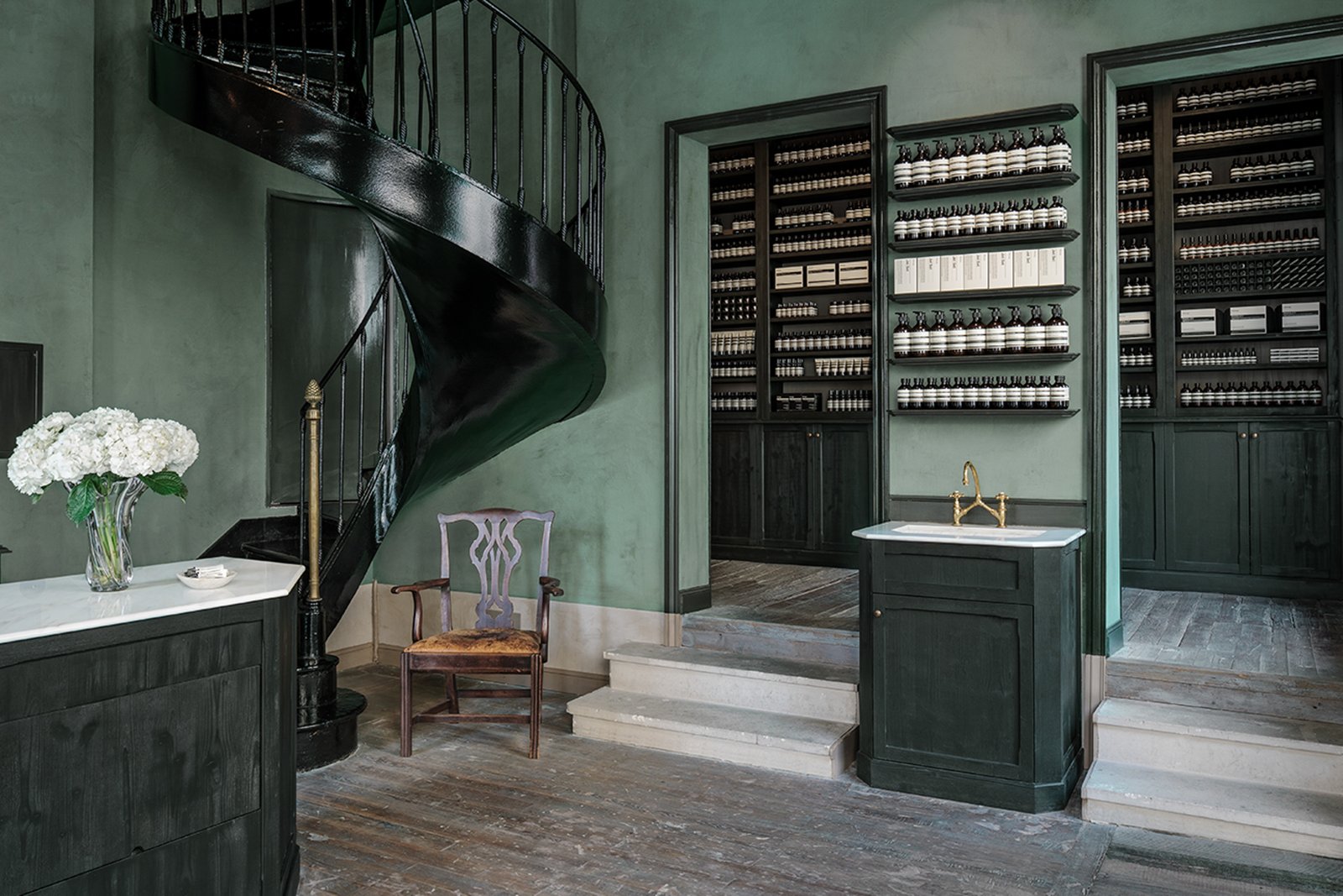 Tonal clay plaster interior at the Aesop store, Bordeaux.