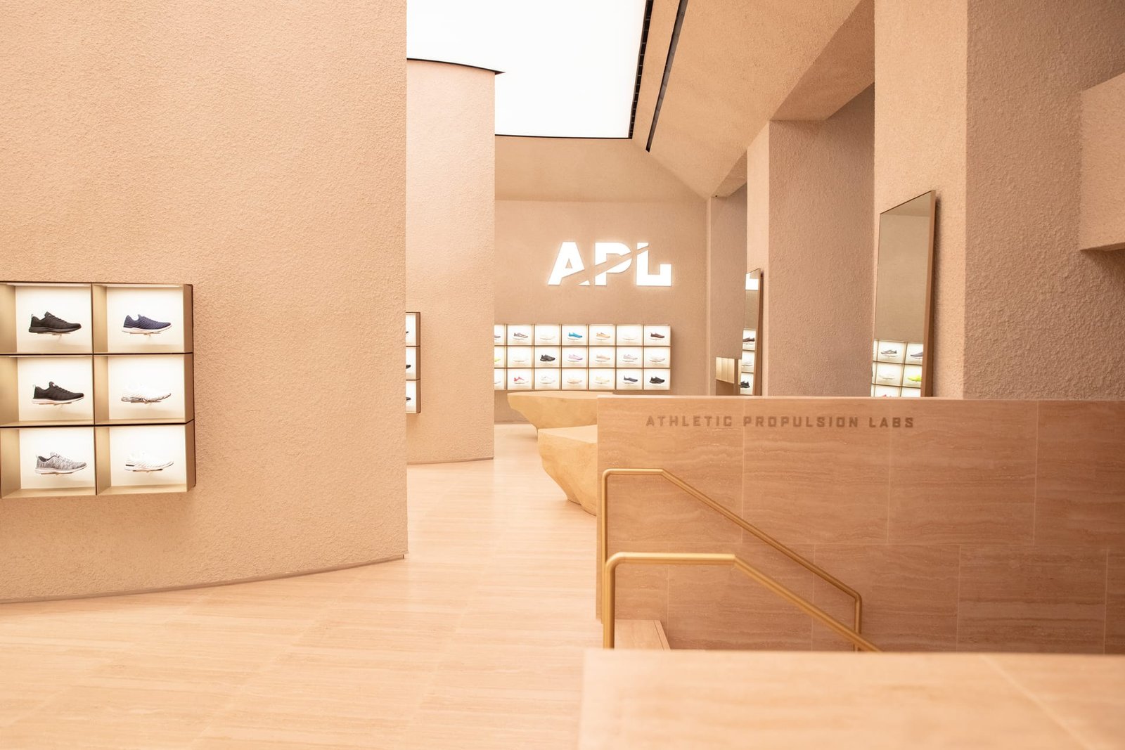 Custom textured clay plaster at the APL flagship store, New York