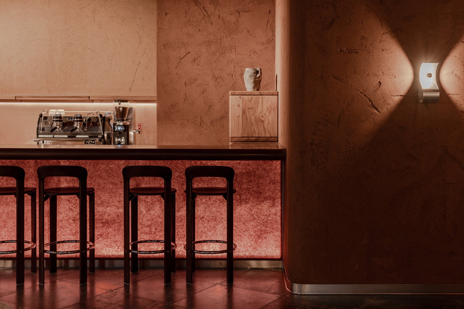 Custom clay plaster in Yellow YEL-01 at Ara, East London.