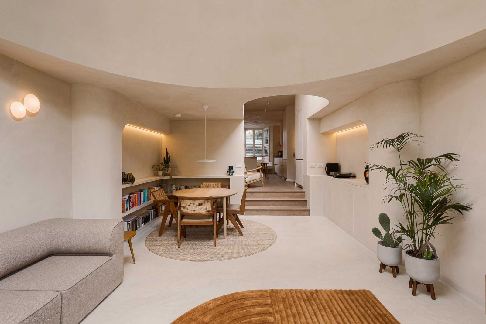 Smooth white clay plaster at Dome House, London