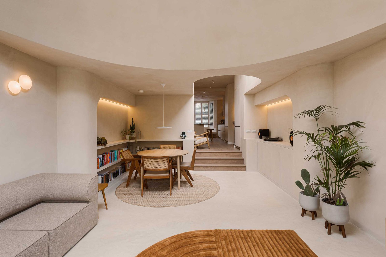 Smooth white clay plaster at Dome House, London
