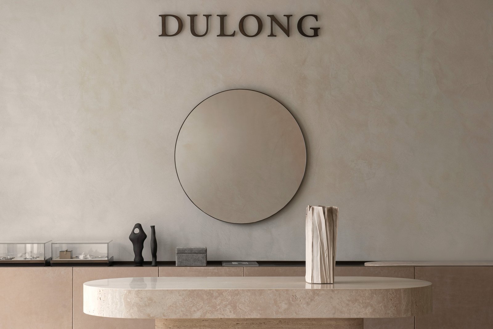Smooth white clay plaster at the Dulong jewellery flagship, Copenhagen