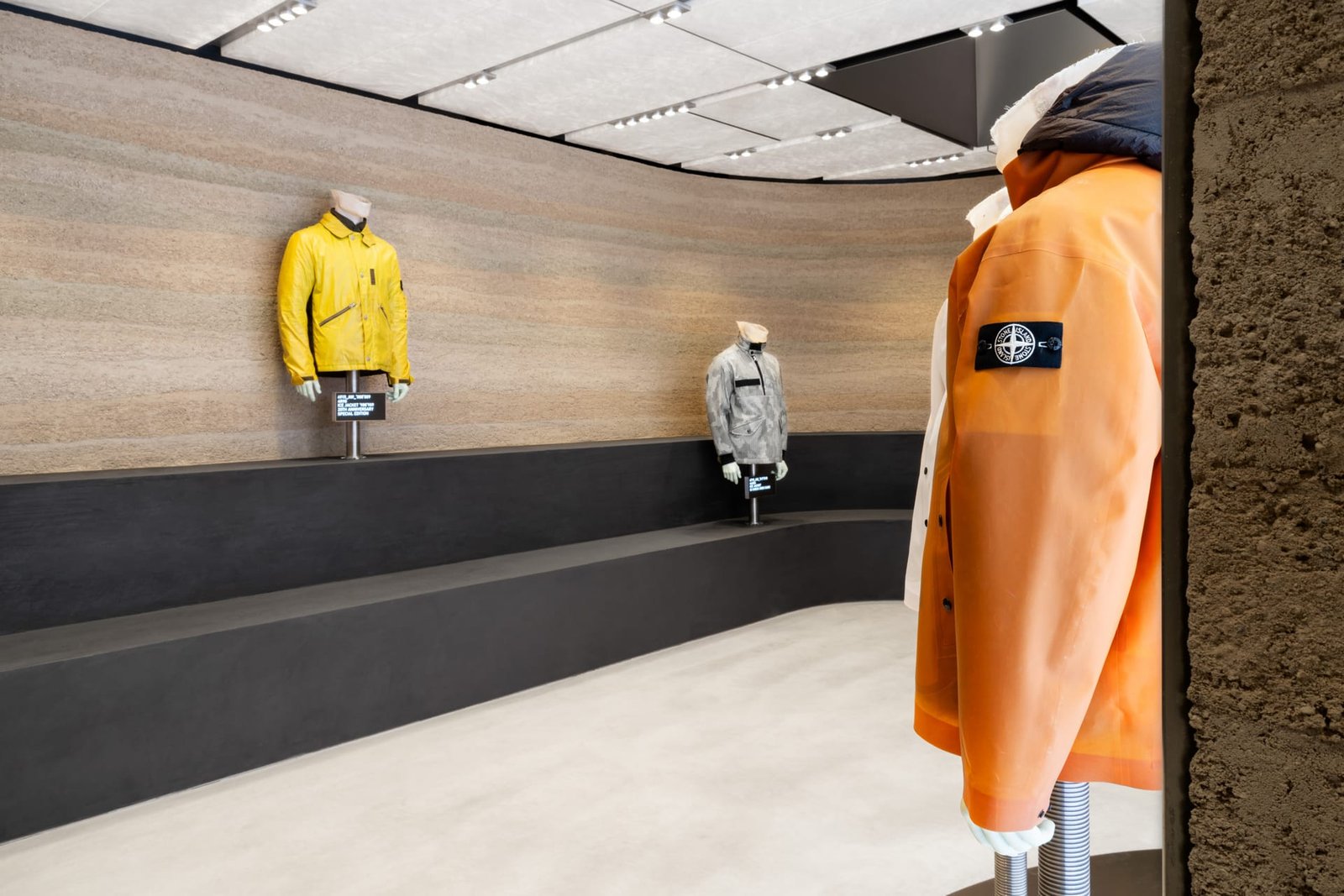 Rammed Earth Finish clay plaster at the Stone Island store, Munich