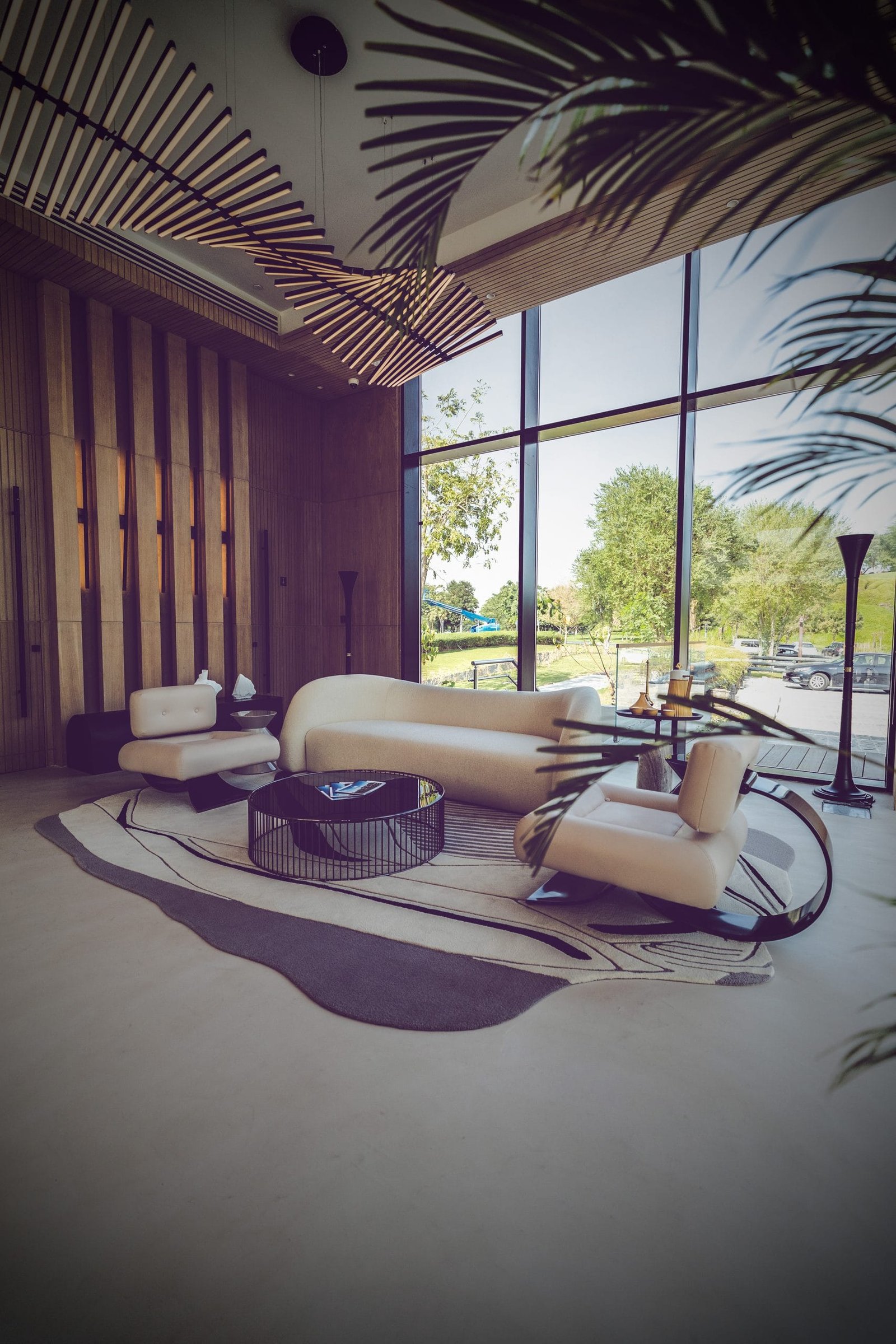 Microcement floor and walls through the lobby lounge at Katara Hills, LXR Doha