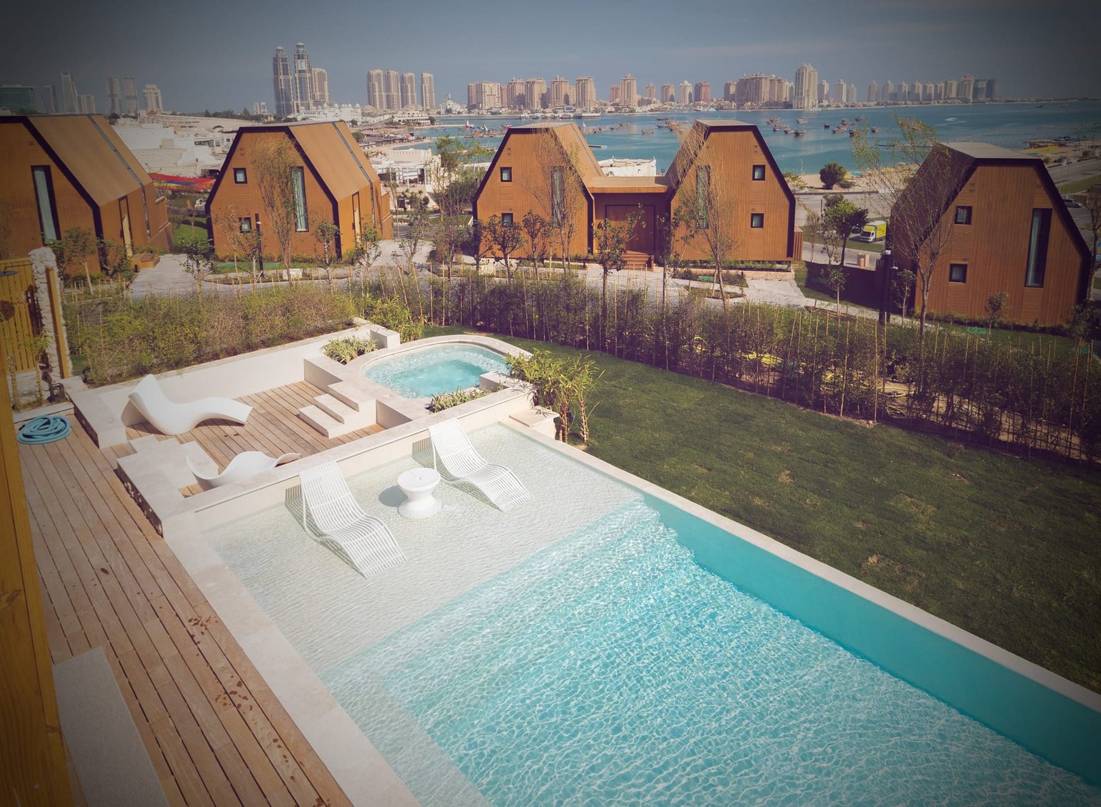 Seamless Microdur Plus microcement to the villa pool terrace at Katara Hills, Doha