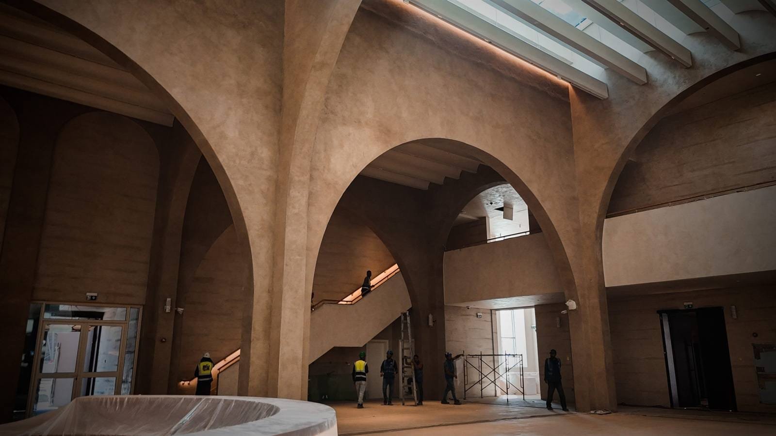 Sand Microtadelakt arches in the grand atrium of the Calligraphy Museum, Madinah