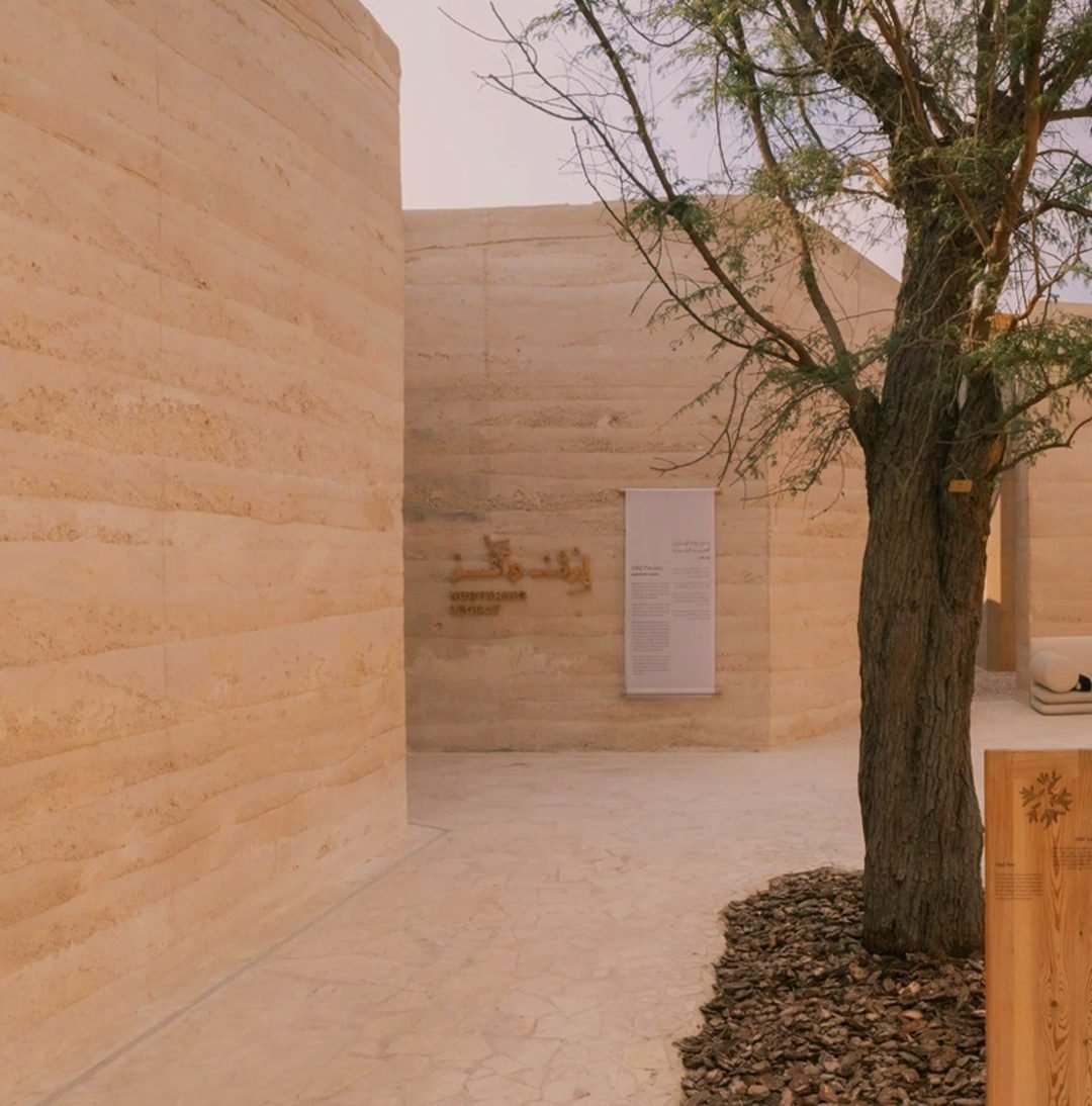 In-situ rammed earth walls at the UAE Pavilion, Expo 2023 Doha, built by Earth Layers crews